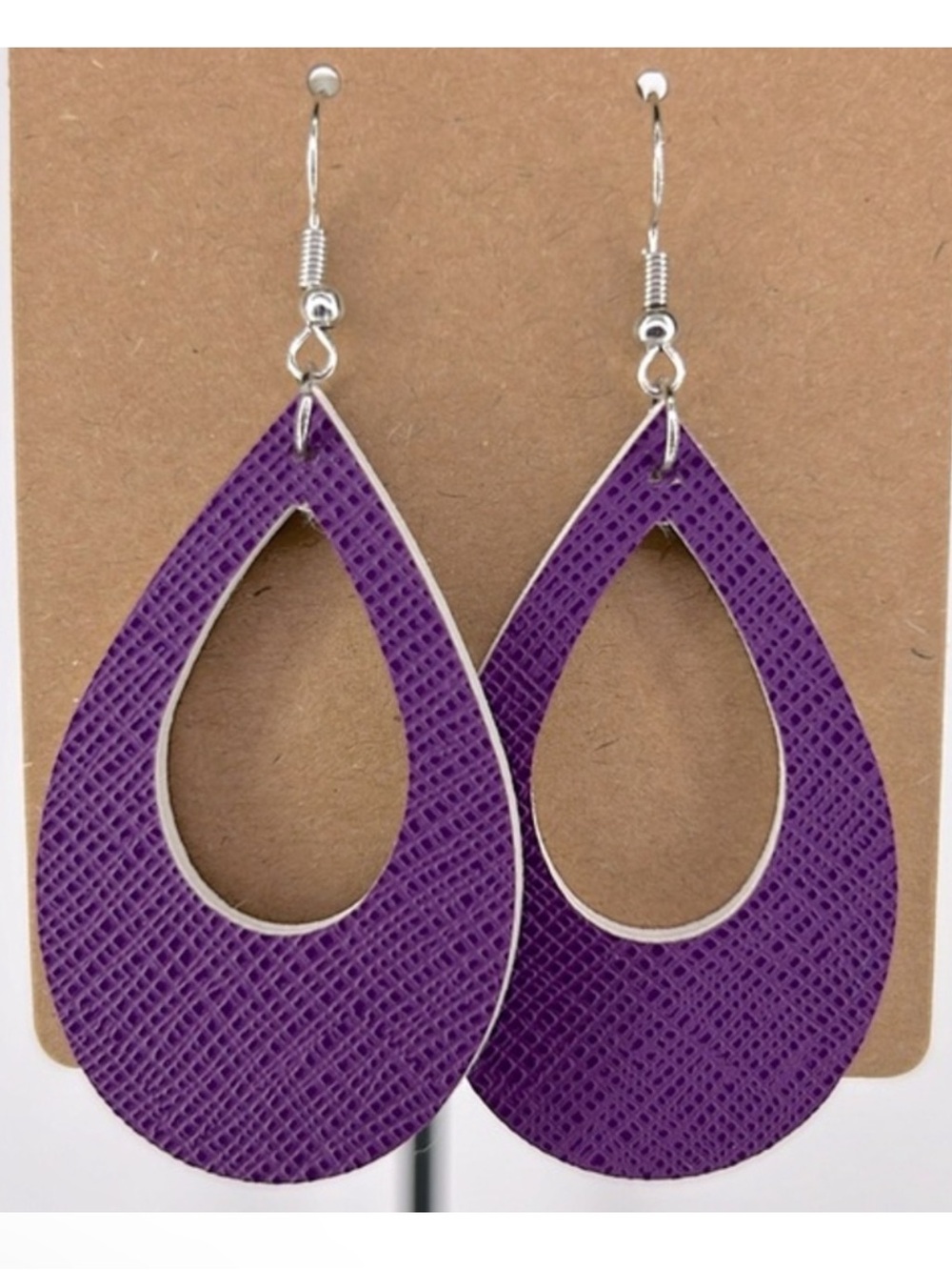 Purple Faux Leather Teardrop Dangle Earrings Fashion Jewelry